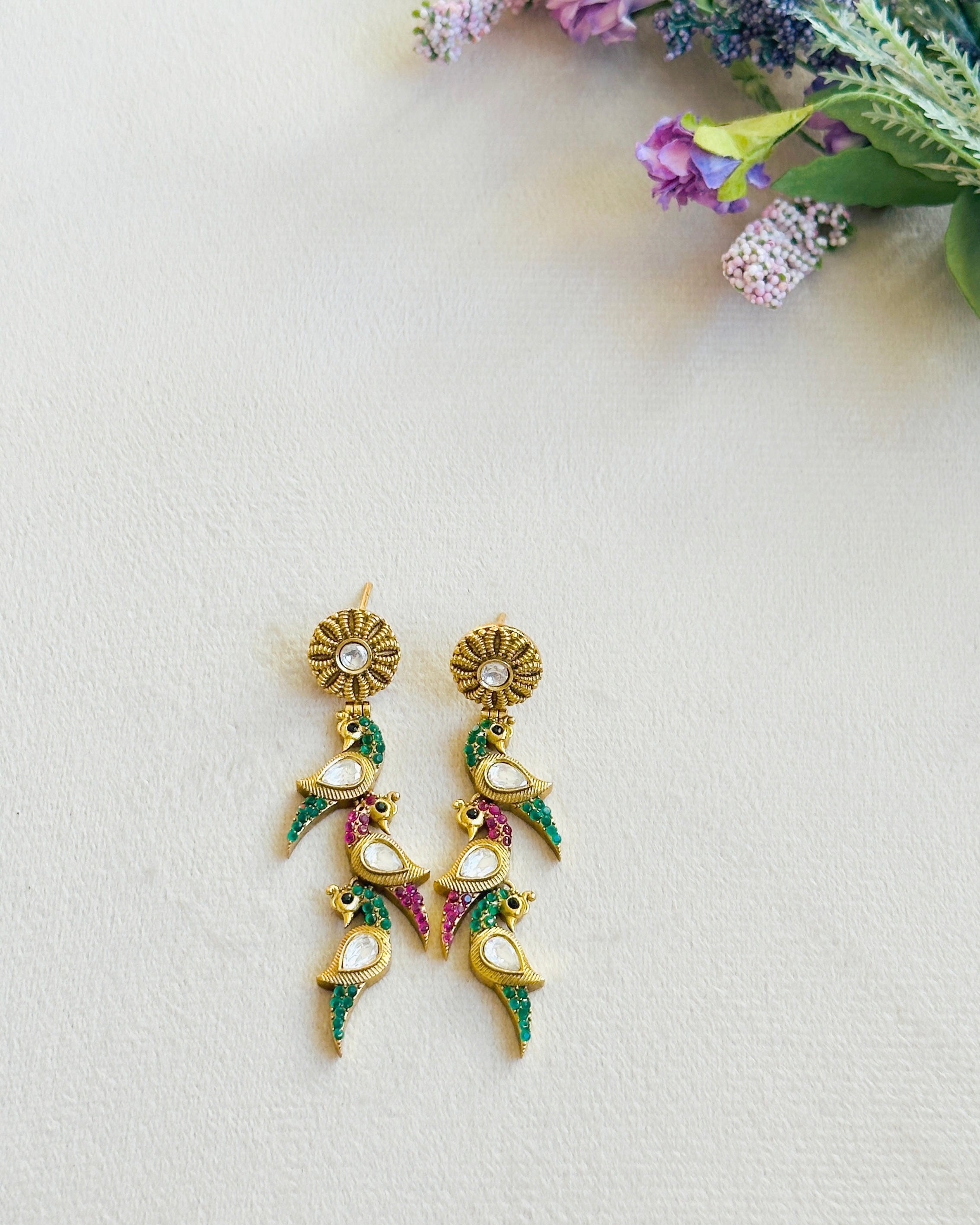 Deeza Triple Bird Motif Statement Earrings - The Pashm