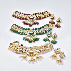 Zohra Moissanite Beaded Polki Choker Green - The Pashm