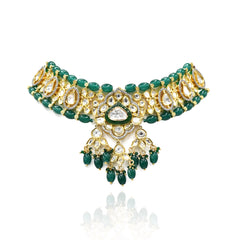 Zohra Moissanite Beaded Polki Choker Green - The Pashm