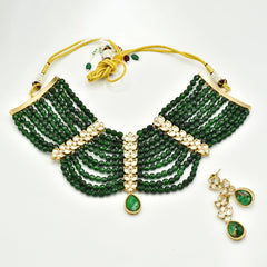 Aashvi Green Beaded Kundan Necklace - The Pashm