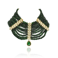 Aashvi Green Beaded Kundan Necklace - The Pashm