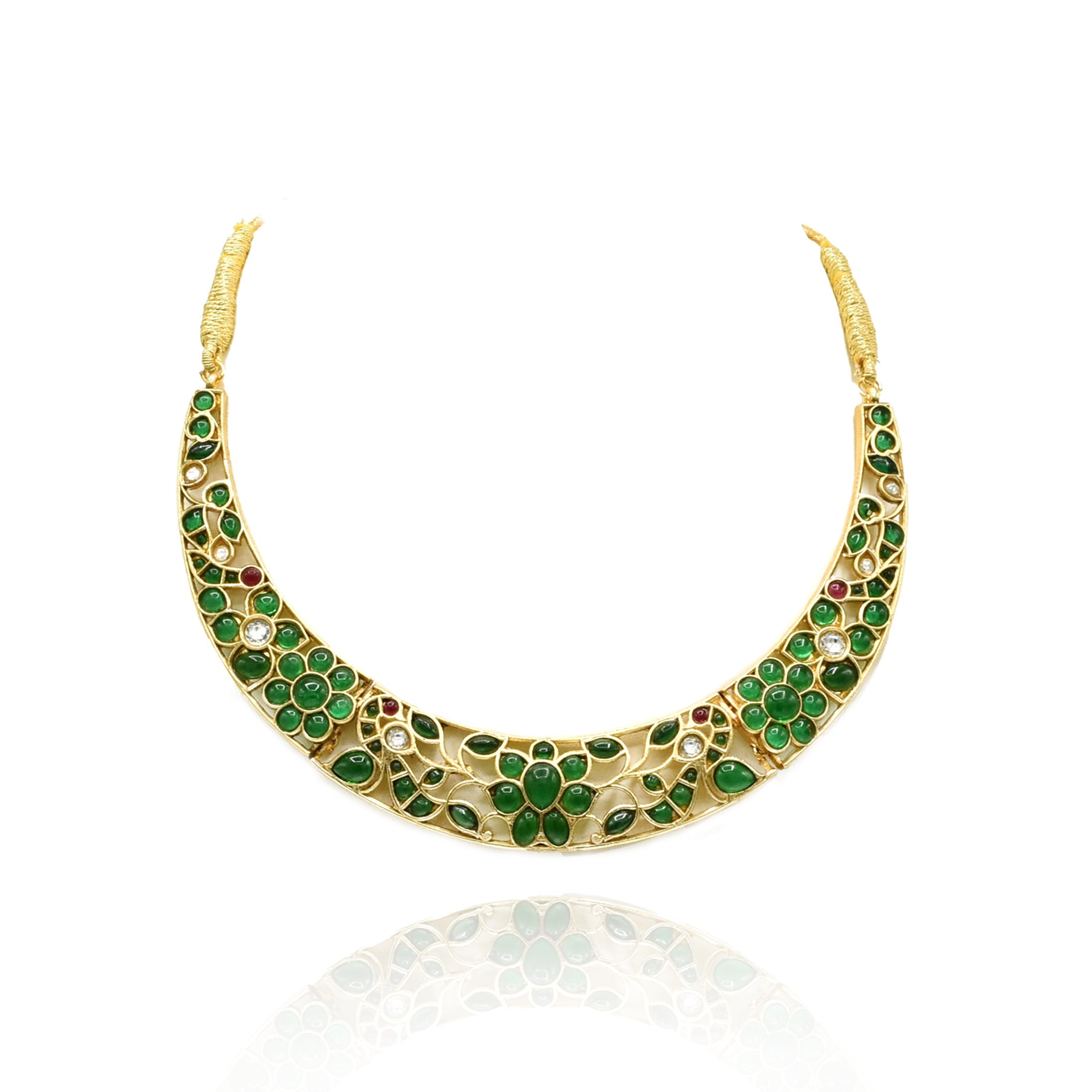 Vanya Floral Studded Hasli Set Green - The Pashm