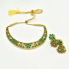 Vanya Floral Studded Hasli Set Green - The Pashm