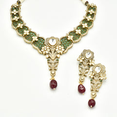 Taravi Floral Cascade Green Kundan Set - The Pashm