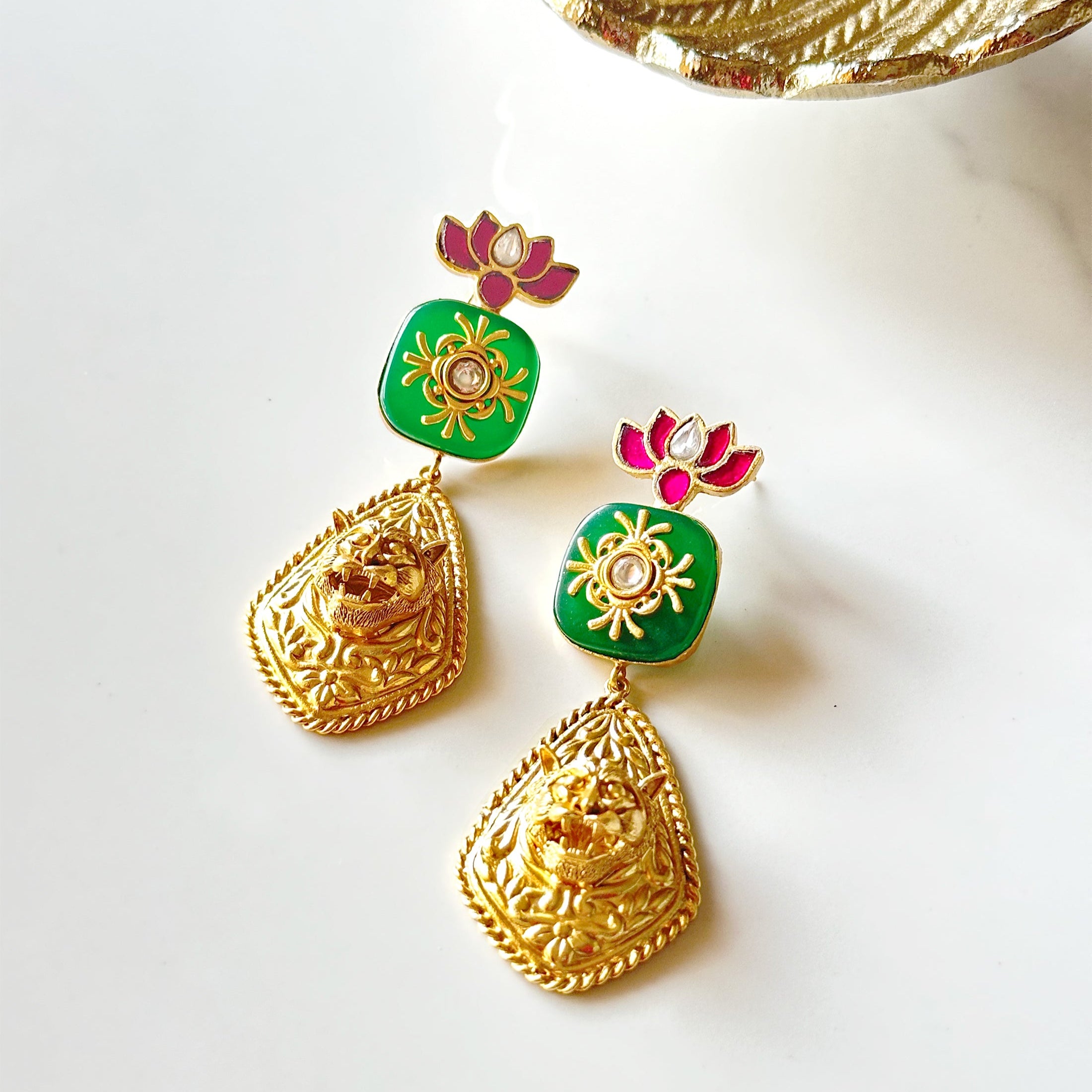 Aarohi Lion Embossed Earrings - The Pashm