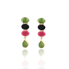 Ziya Multicolor Druzy Earrings Green Black Pink - The Pashm
