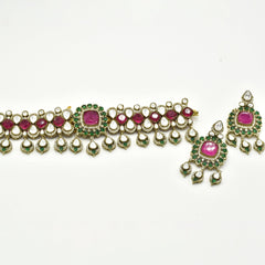 Zareen Mint & Blush Polki Bridal Choker - The Pashm