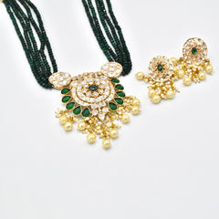 Shobhna Polki Beaded Necklace Set Green - The Pashm