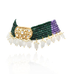 Miraya Polki Green Purple Beaded Choker - The Pashm