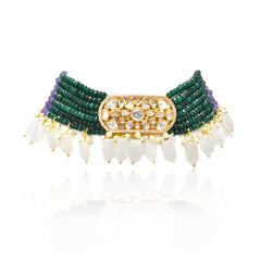 Miraya Polki Green Purple Beaded Choker - The Pashm