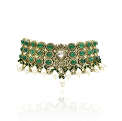 Fairuz Green Studded Antique Choker - The pashm