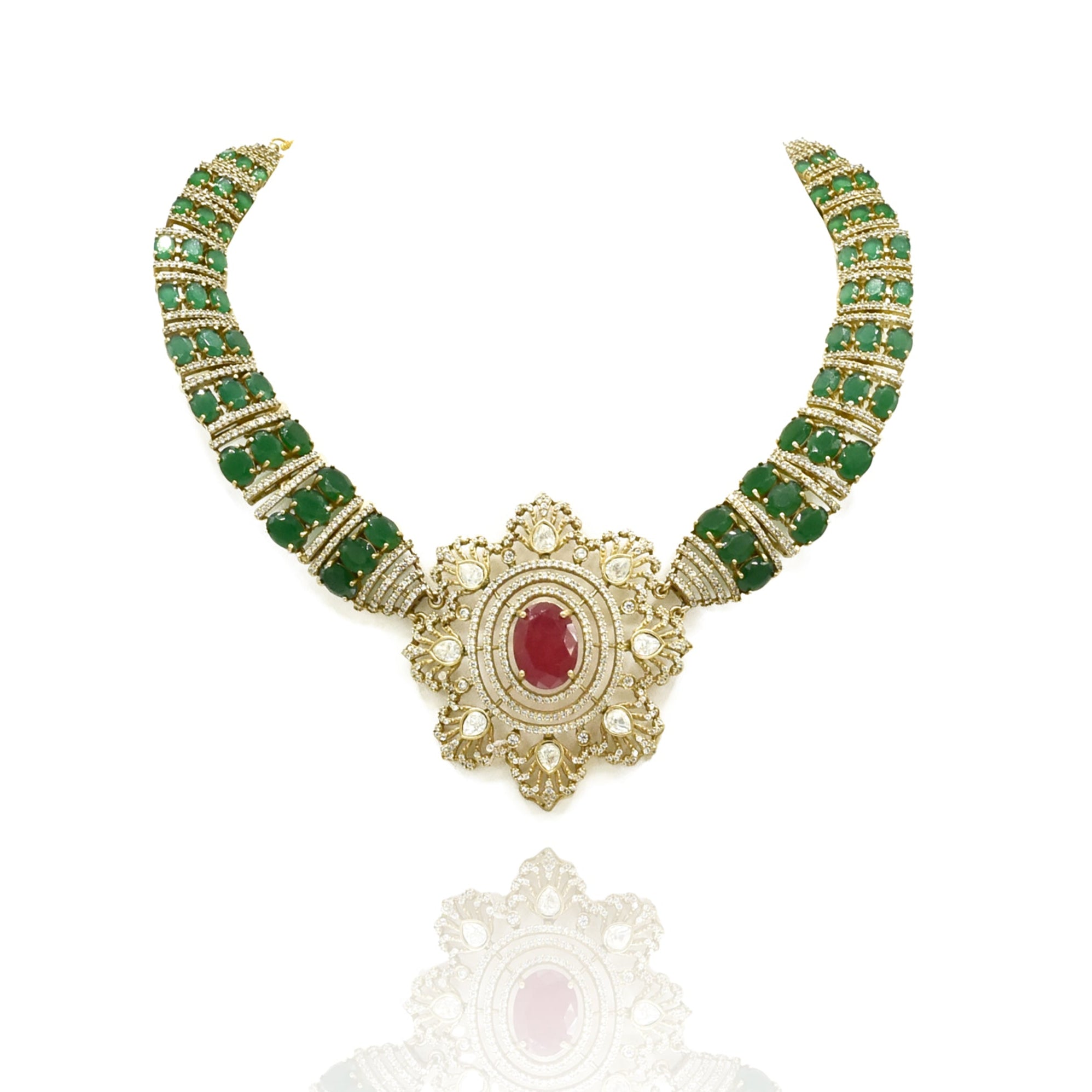 Miral Flower Pendant Studded Collar Set - The pashm