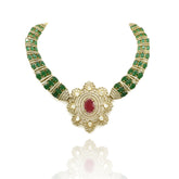 Miral Flower Pendant Studded Collar Set - The pashm