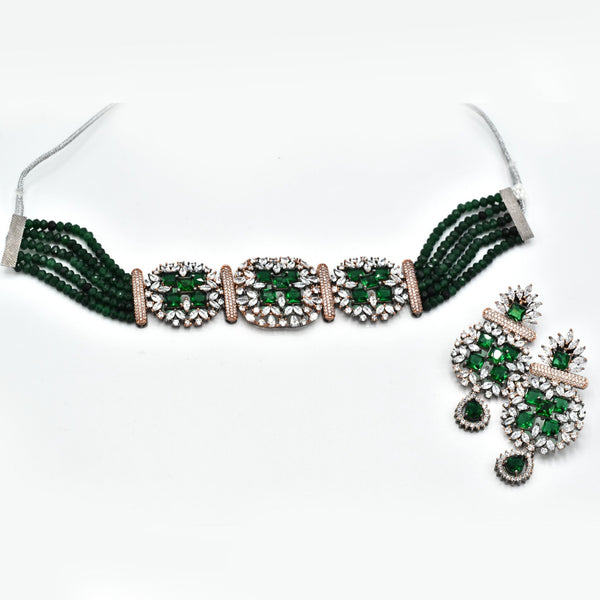 Yukti American Diamond Choker Set Green - The Pashm