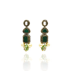 Riiva Antique Pendant Kundan Haar Set Green - The Pashm