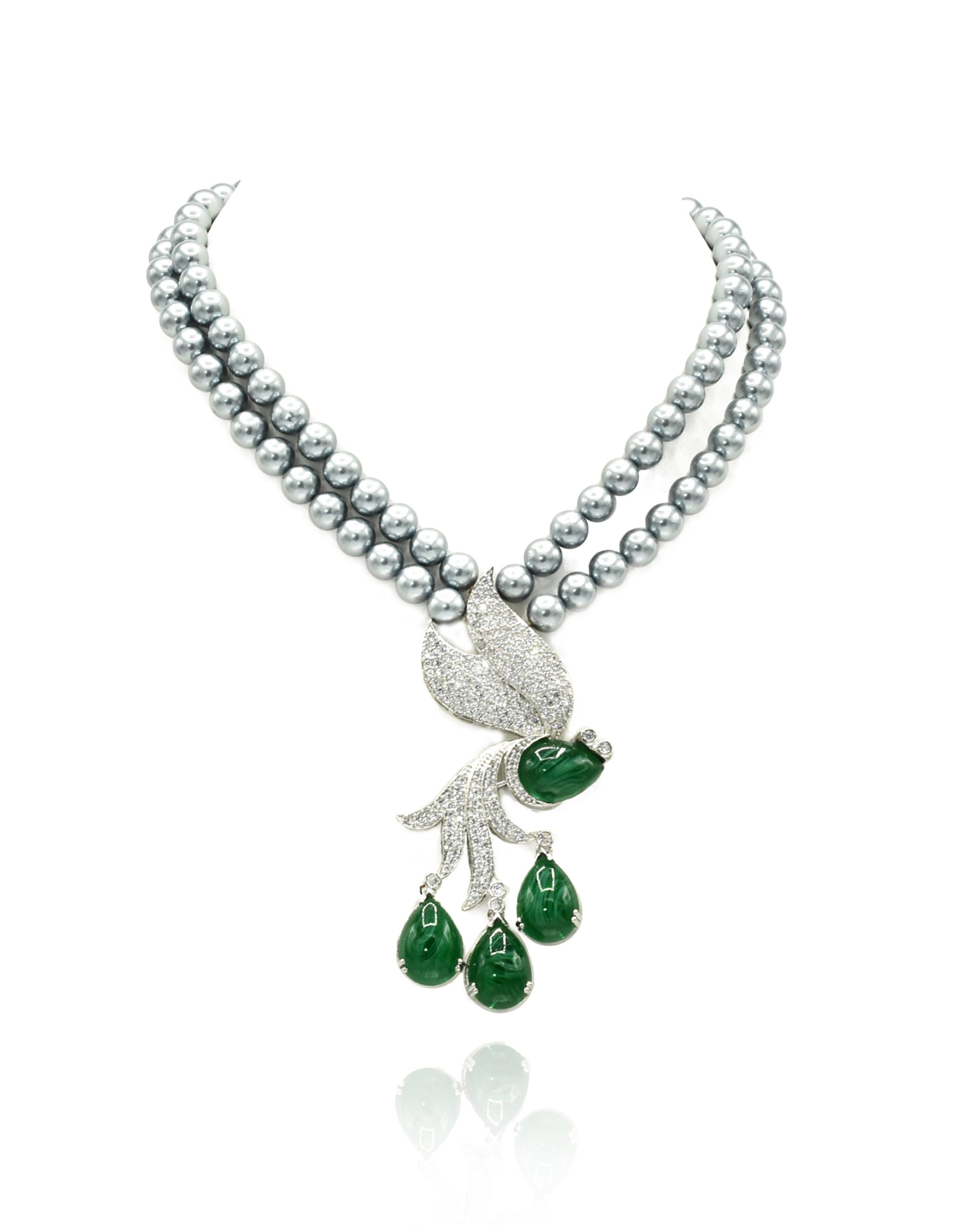 Lalita Grey Pearls Diamond Necklace Set - The Pashm