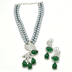 Lalita Grey Pearls Diamond Necklace Set -The Pashm