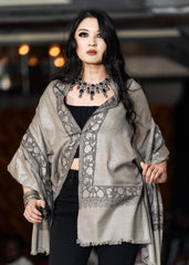 Tilla Contrast Border Grey Weave Wool Shawl - The Pashm