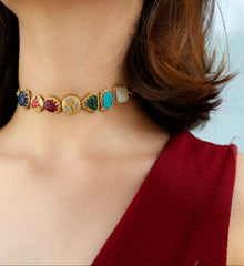 Iba Multicolor Carved Stones Choker