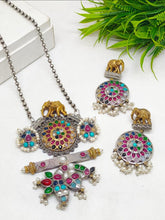 Giya Studded Antique Silver Fusion Necklace
