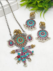 Giya Studded Antique Silver Fusion Necklace