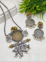 Giya Studded Antique Silver Fusion Necklace