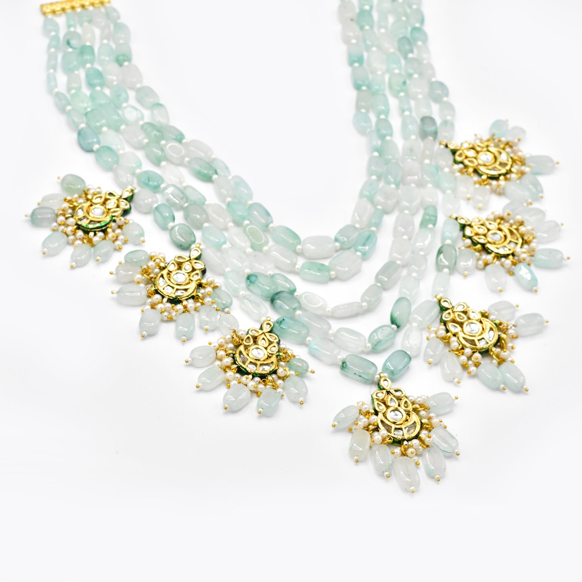 Fatima Layered Kundan Necklace Set Mint. - The Pashm