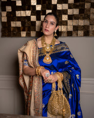 Khaki Border Kani Floral Shawl - The Pashm