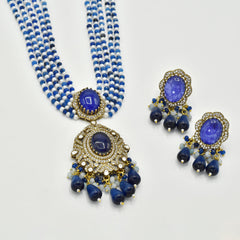Simakshi Blue Beaded Antique Pendant Set - The Pashm