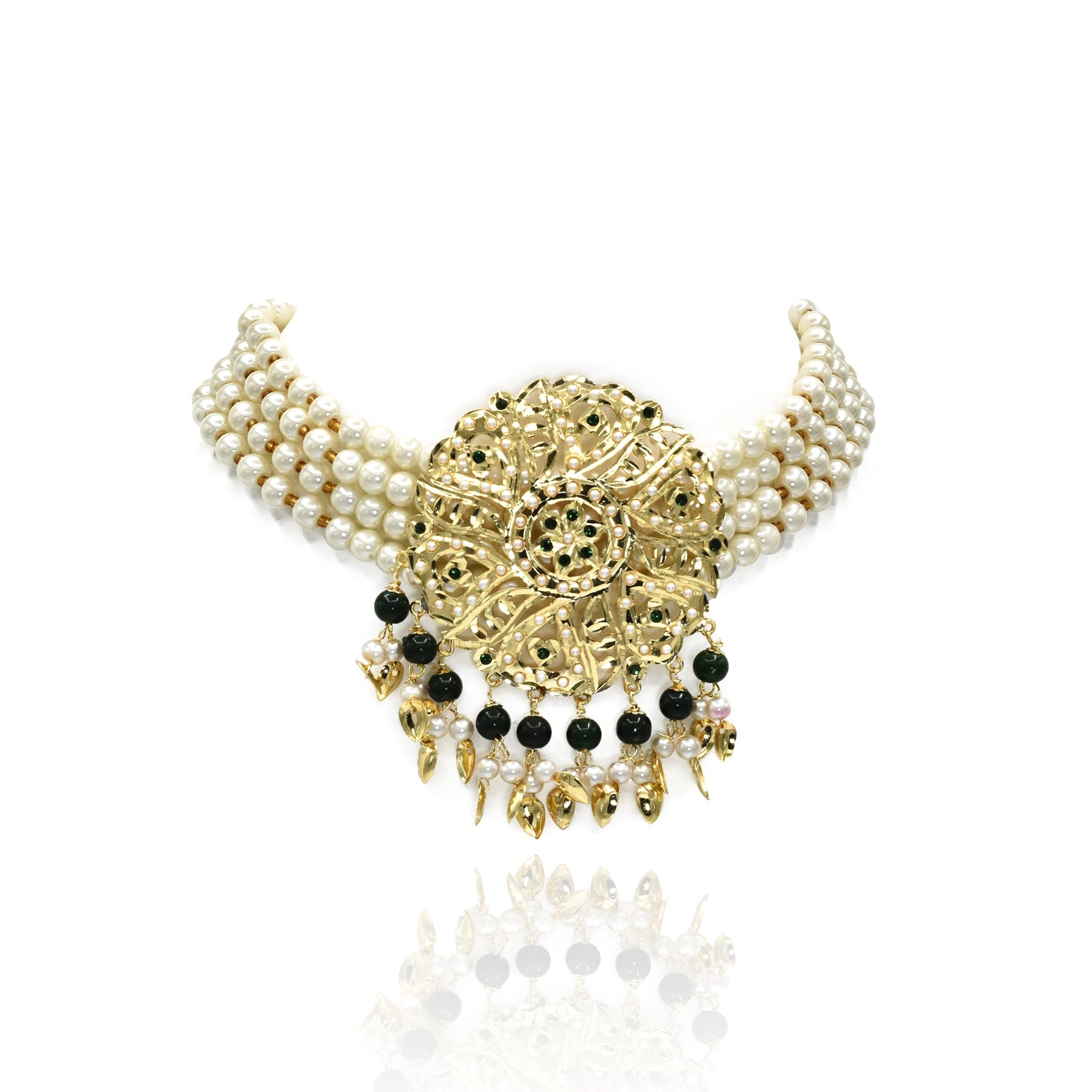 Surveen Jadau Choker Set Green - The Pashm