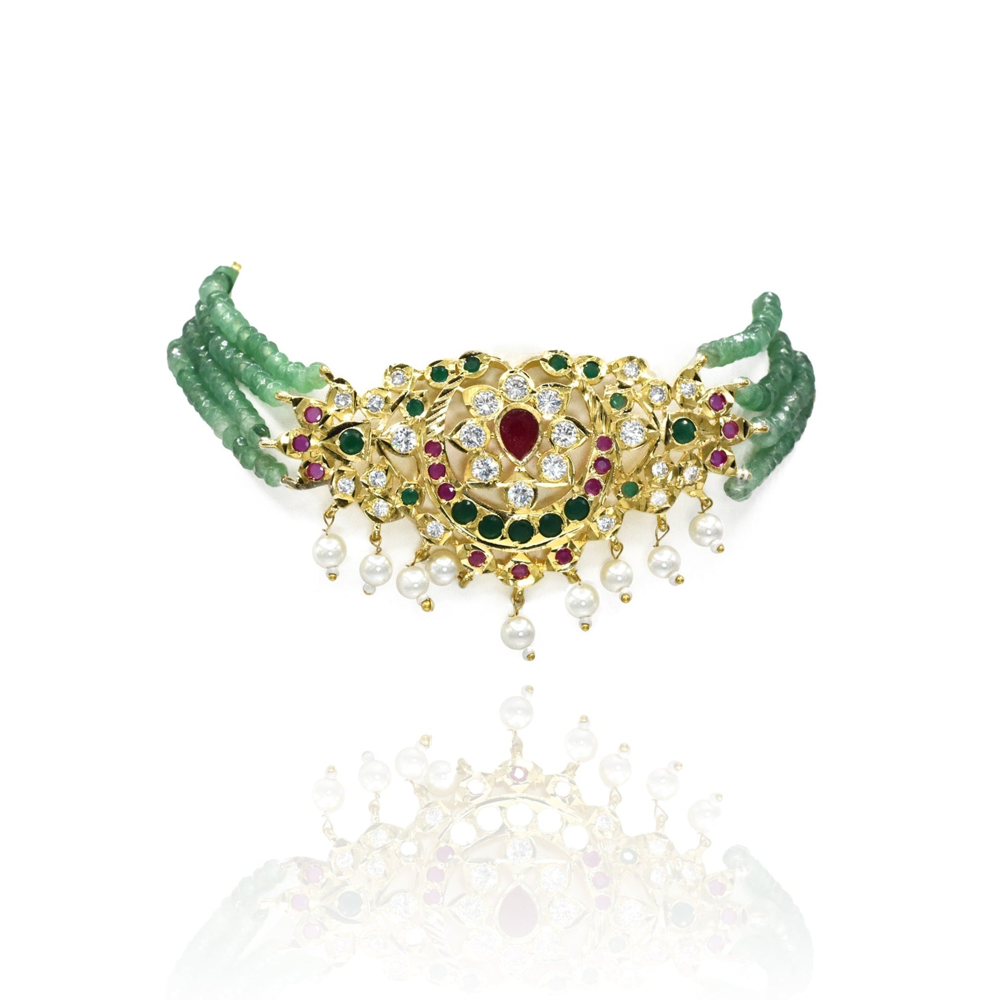 Nyka Jadau Choker Set Green - The Pashm