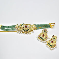 Nyka Jadau Choker Set Green - The Pashm