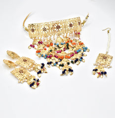 Nimrah Jadau Multicolor Tassel Choker Set