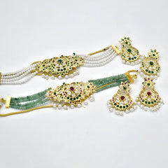 Nyka Jadau Choker Set Green - The Pashm