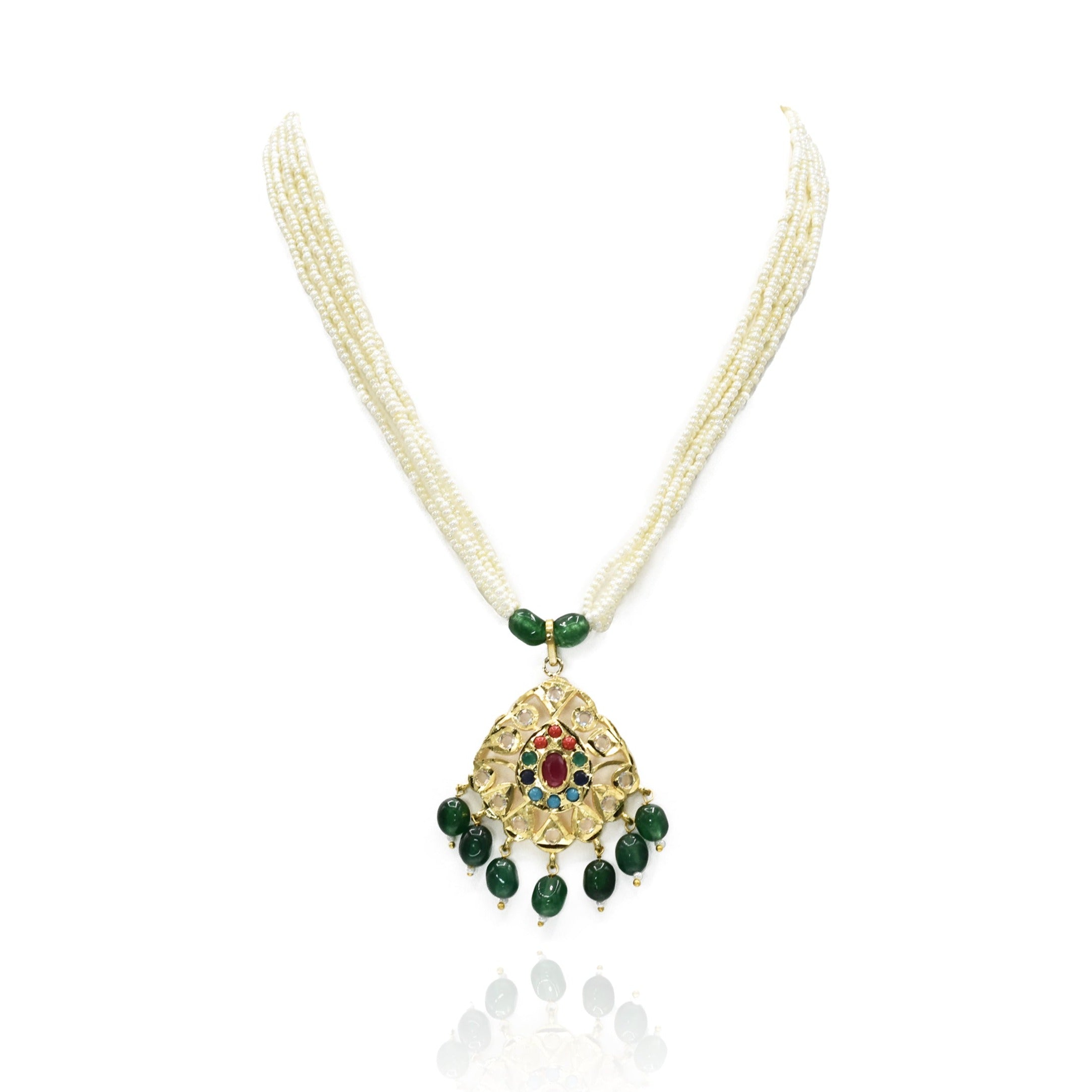 Kausar Jadau Pendant Set Green - The Pashm