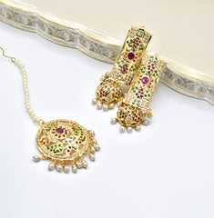 Aamna Jadau Jhumki Earrings - Multicolor
