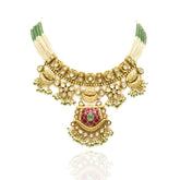 Rajsi Temple Kundan Meenakari Pendant Necklace - The Pashm