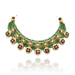 Jyotsana Antique Gold Motif Green Necklace Set - The Pashm