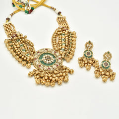 Vasudha Temple Gold Beaded Statement Necklace - The Pashm