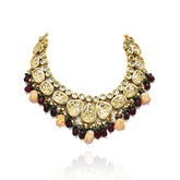 Erum Red Peach Kundan Necklace - The Pashm