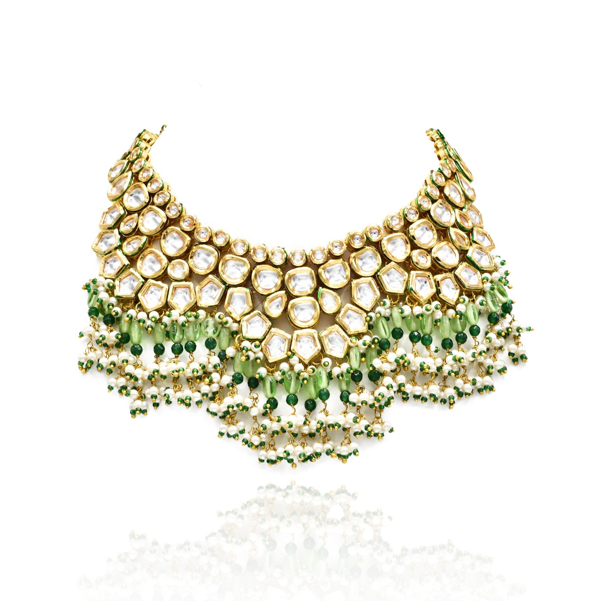 Aadhya Green Drops Kundan Necklace Mint Green - The Pashm