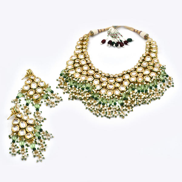 Aadhya Green Drops Kundan Necklace Mint Green - The Pashm