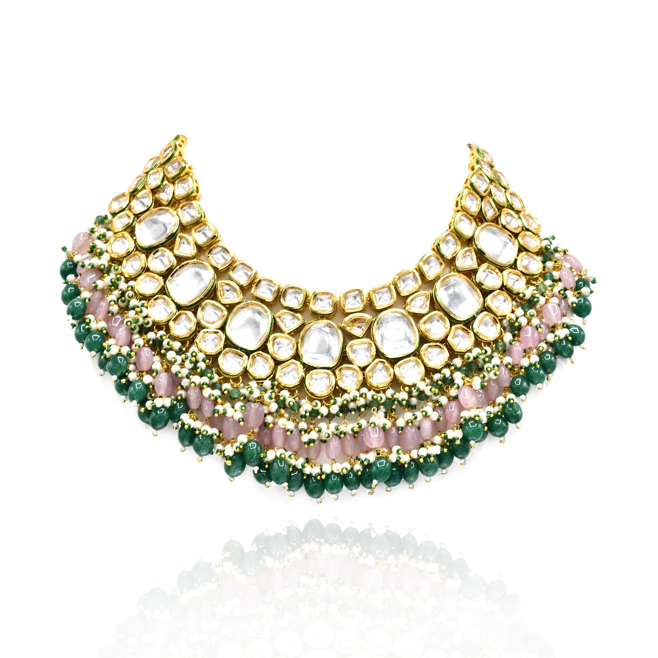Faiza Pink Green Kundan Set - The Pashm