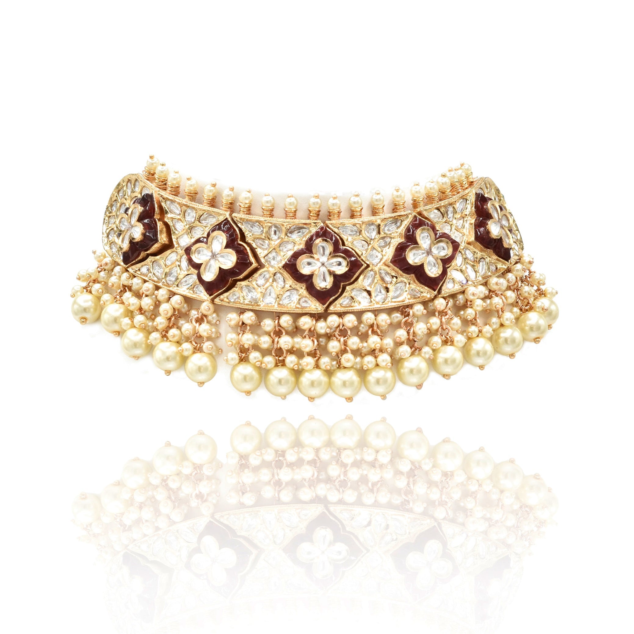 Vasudha Polki Red Carved Stone Choker Set - The Pashm