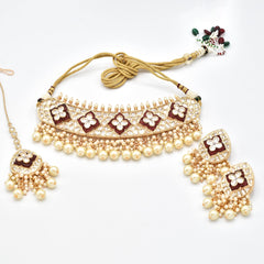 Vasudha Polki Red Carved Stone Choker Set - The Pashm