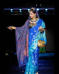 Floral Blue Navy Kani Shawl - The Pashm