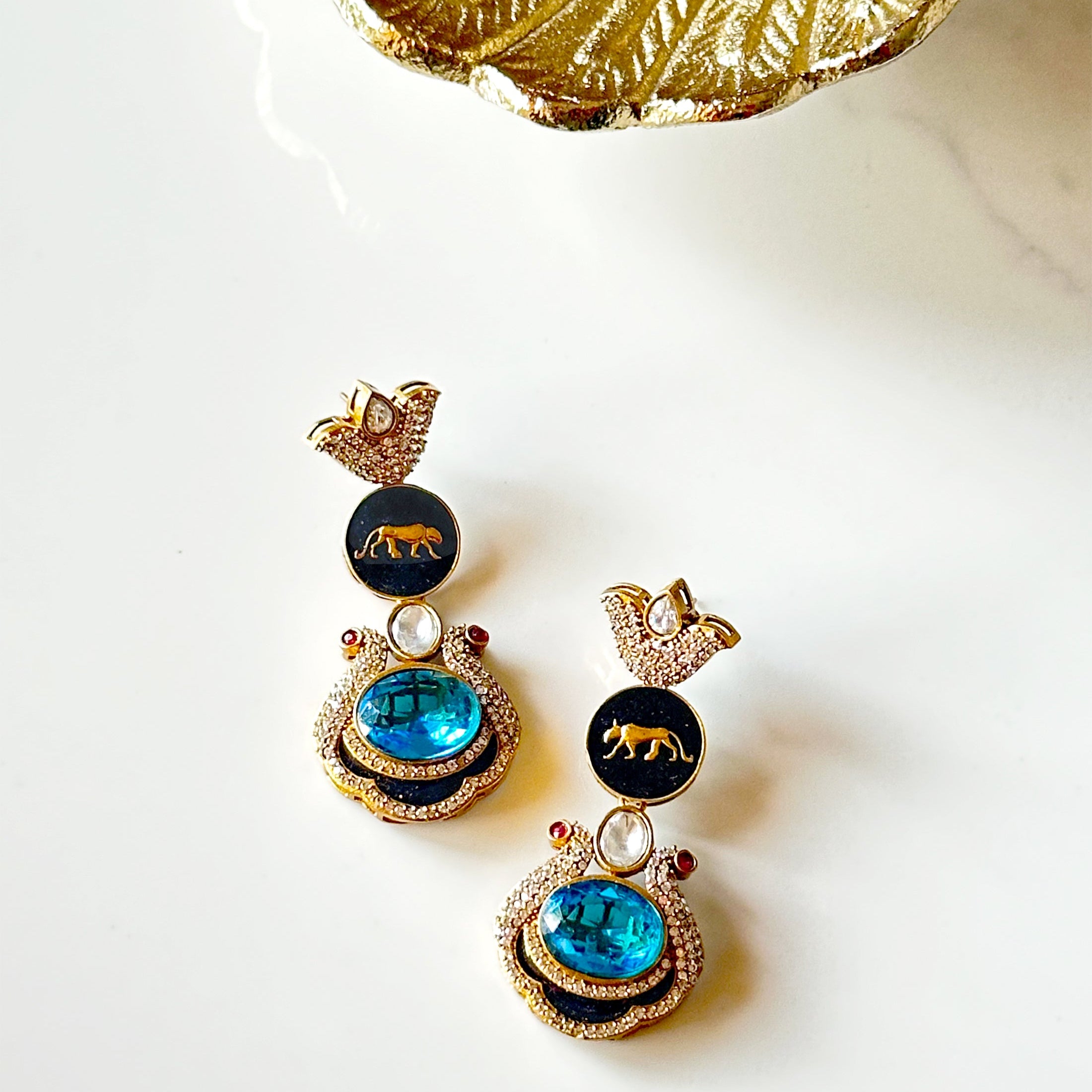 Vinya Lion Stone Earrings Blue - The Pashm