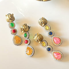Rania Lion Multicolor Stone Drop Earrings The Pashm