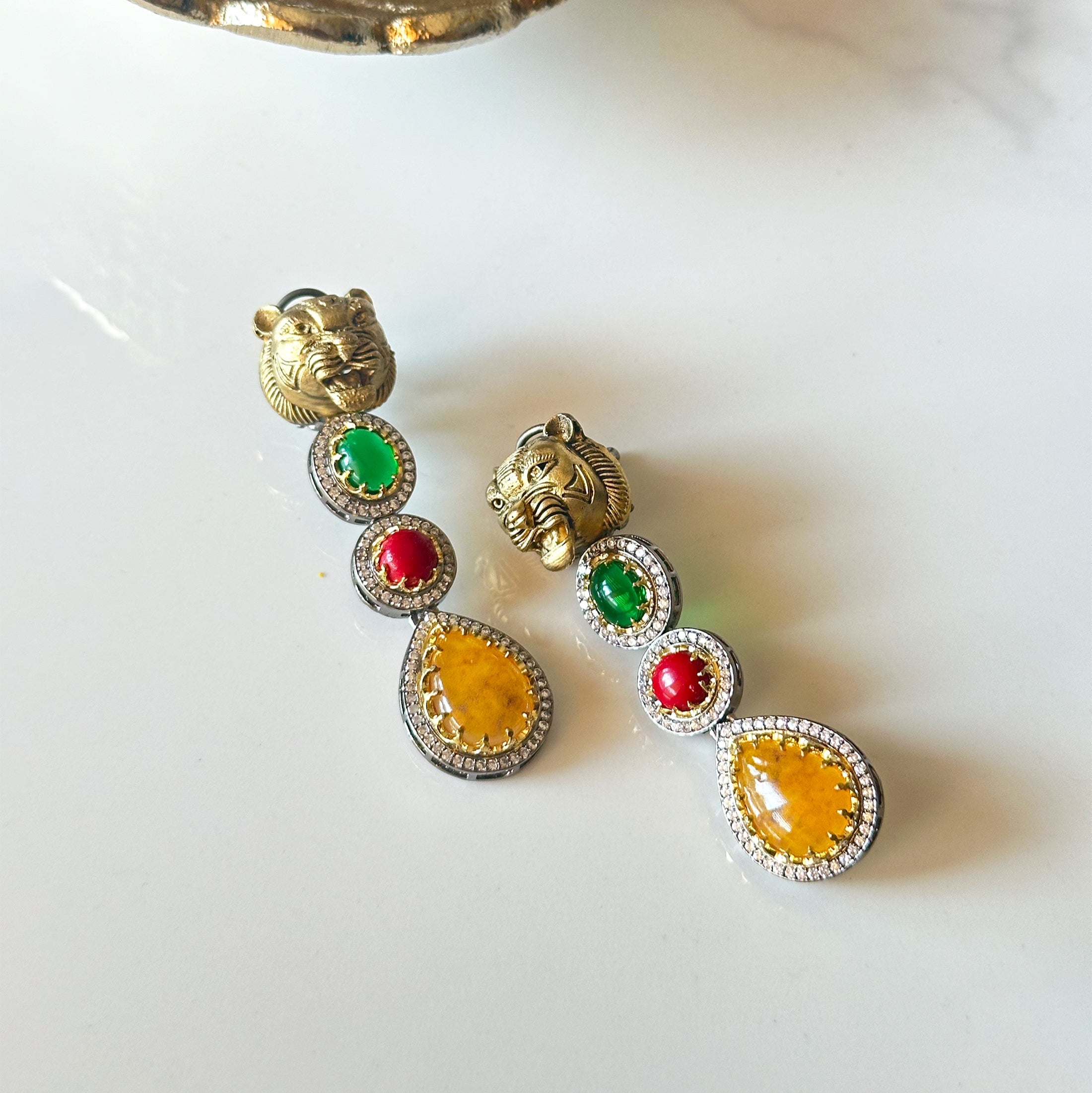 Rania Lion Multicolor Stone Drop Earrings The Pashm