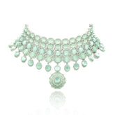 Olivia Mint Green American Diamond Statement Choker - The Pashm